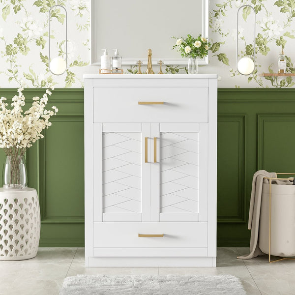 English Elm 24" Bathroom Vanity With Integrated Ceramic Sink, Sleek Storage Cabinet & Easy Assembly For Style N710P341037K