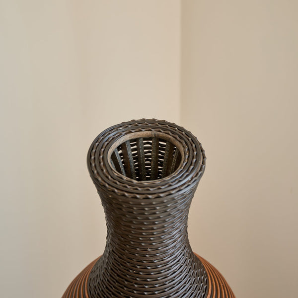 English Elm 39 Tall Designer Floor Vase 39.25" Black+Gray Two-Tone PVC Rattan 40" Modern Rustic Accent for Living Rooms W2796P193947
