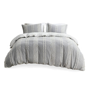 English Elm Full/Queen Kara Cotton Jacquard Duvet Cover Set – OEKO-TEX, button closure, ties, global striped & diamond design Gray 11.81 L x 9.84 W x 5.51 H B03596507