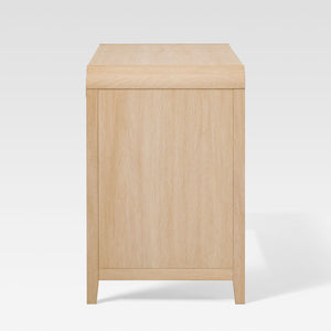 Chantelle Modern Curved Writing Desk with Statement Wood Drawer Pulls Coastal Oak WECHA42OS2CO0 Walker Edison