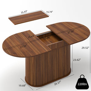 English Elm 55.11"-70.86" Extendable Dining Table with Sculpted Striped Legs Seats Six in Modern Style Walnut W757P411745