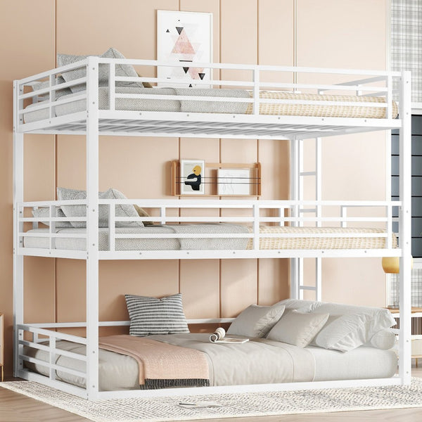 English Elm Queen Metal Triple Bunk Bed - Stylish Queen Over Queen Over Queen Design, Heavy-Duty, Safe & Quiet W1580S00167-GIGA