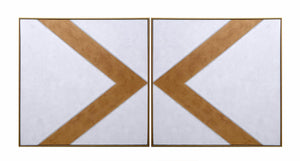 Sunpan Chevrons Wall Art Set of 2 - Hand-Painted Gold Arrow Diptych with Unique Textured Design
