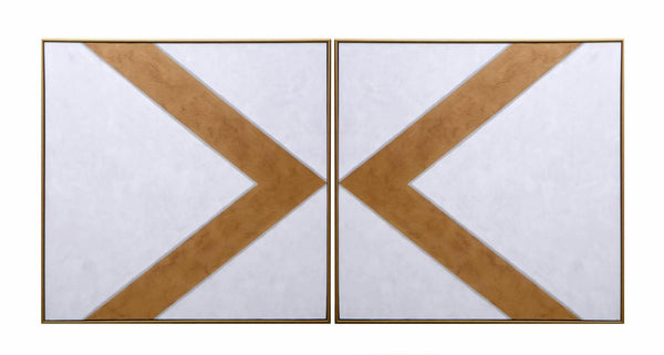 Sunpan Chevrons Wall Art Set of 2 - Hand-Painted Gold Arrow Diptych with Unique Textured Design