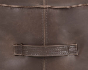 Sunpan Mitchell Ottoman - Stylish Round Faux Leather Accent Piece with Decorative Handle for Any Space Havana Dark Brown