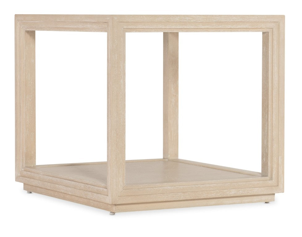 Hooker Furniture Nouveau Sandstone End Table With Beveled Tempered Glass Top, Sunburst Oak Veneer Shelf & Silver Accents 6500-80114-80