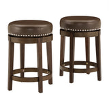 Homelegance By Top-Line Emerson Faux Leather Brown Finish Wood Swivel 24" Counter Height Stool (Set of 2) Brown Rubberwood