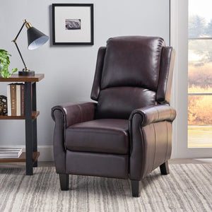 English Elm Christopher Knight Home® - Fabric Burgundy Recliner Chair Mid-Century PU Leather Pushback Sofa with Tufted Cushion, Compact Comfort 57574.00BDY