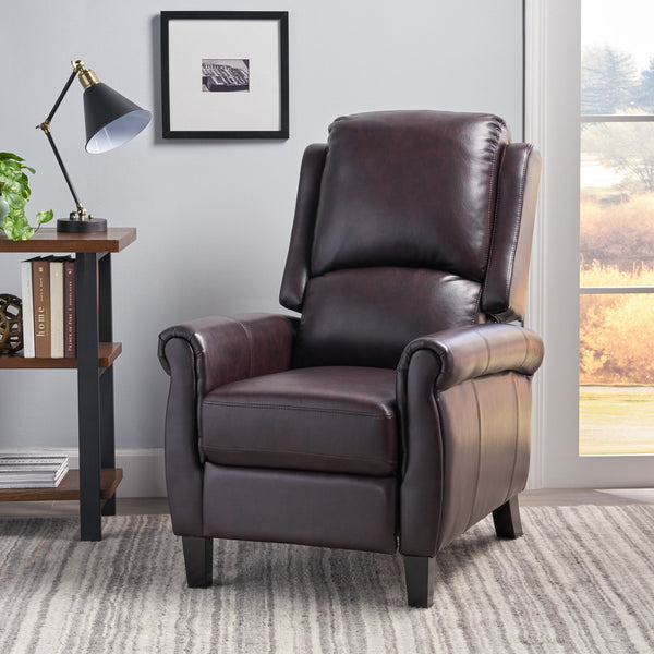 English Elm Christopher Knight Home® - Fabric Burgundy Recliner Chair Mid-Century PU Leather Pushback Sofa with Tufted Cushion, Compact Comfort 57574.00BDY