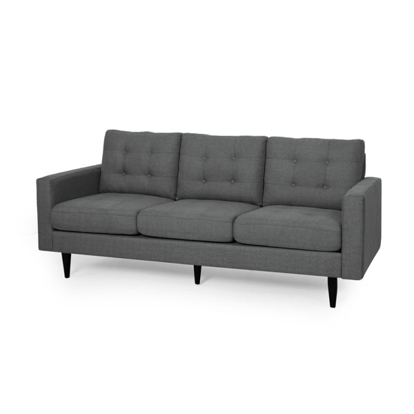 English Elm Christopher Knight Home® - 3-Seater Modern Fabric Sofa - Dark Grey, Elegant Button-Tufted Design, Durable & Stylish For Living Spaces 66890.00A_66890.00B