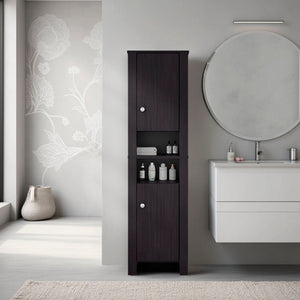 English Elm Wenge Wall-Mounted Washbasin Cabinet 63.3" High, Melamine Finish, Closed Storage for Sleek Organized Bath Space B062P389907