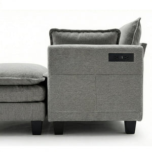 English Elm Modern Chenille Three Seat Sofa with Ottoman Usb Charging Ports and Storage Pockets Dark Grey W2519S00003
