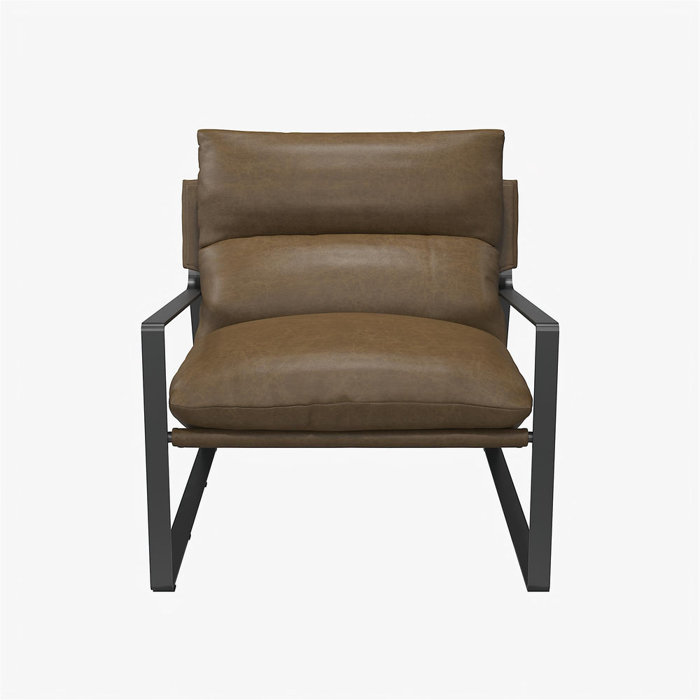 English Elm Gatsby Modern Upholstered Sling Accent Chair with Faux Leather, Metal Frame, Plush Foam Comfort B2733P395006