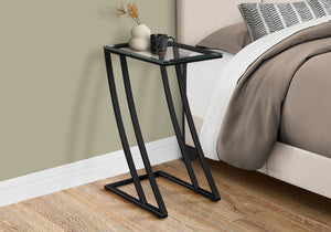English Elm Accent C-Shaped End Table with Z-Base, Tempered Glass Top, Sturdy Metal Frame, Modern Versatility for Living Spaces Black 29 L x 15 W x 5 H B2710P219184
