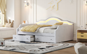 English Elm Full Size Upholstered Daybed With Led Accent, 2 Storage Drawers, Velvet Finish In Elegant Beige N7500001852A