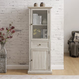 English Elm Tall Storage Cabinet, Freestanding Cabinet With Glass Door and Shelves, Sideboard Cabinet, Cabinet With Drawer For Living Room, Kitchen, Dining Room, Office, White