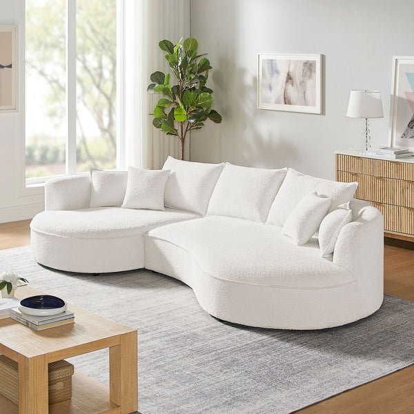 English Elm Curved Boucle Sectional Sofa - Elegant White Design For Modern Living Rooms & Comfortable Seating W876S00302
