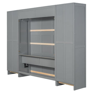 English Elm Queen Murphy Wall Bed with Wardrobe Drawers and Shelves for Studio or Guest Room Gray LP000865AAE-1