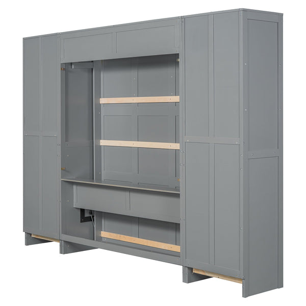 English Elm Queen Murphy Wall Bed with Wardrobe Drawers and Shelves for Studio or Guest Room Gray LP000865AAE-1