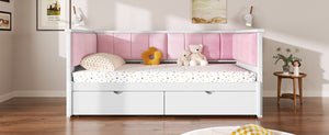English Elm Twin Xl to King Convertible Daybed with Storage Drawers and Upholstered Backrest N7090000479K