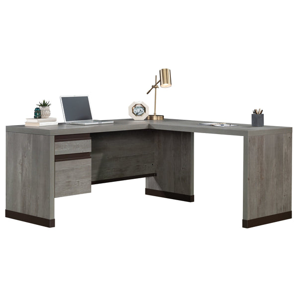 English Elm L-Shaped Desk In Elegant Brown Finish - Spacious Work Surface, Secure Storage & Easy Assembly B356P402003