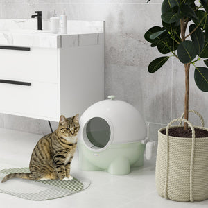 English Elm PawHut Multifunctional Hidden Litter Box TV Stand for Two Cats with Double Doors, Sand Pad, Vents Green W2225P217604