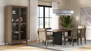 English Elm Latte Solid Wood Display Cabinet with 4 Shelves, Elm Veneer Channel Back, 2 Glass Doors, Light Brown Finish B2699P237503