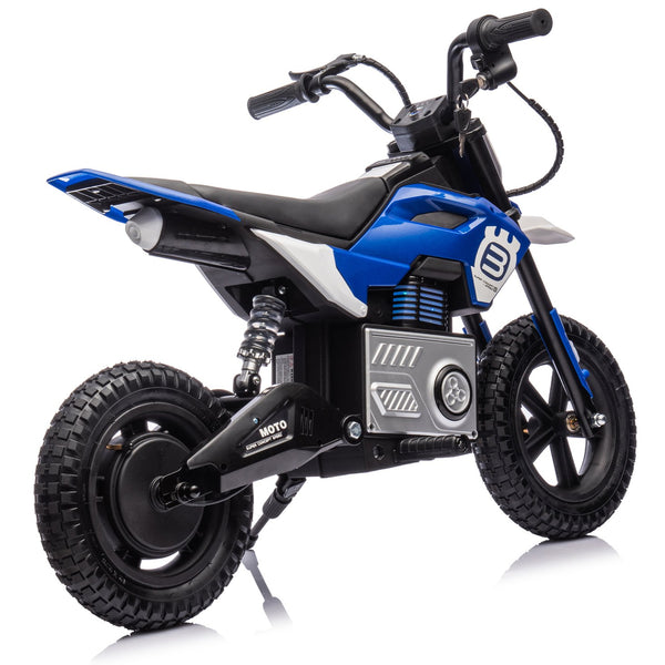 English Elm 24v Kids Electric Motocross Motorcycle 200w Hub Motor Suspension Led Bluetooth Audio Blue W1578P225048