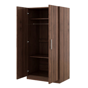 English Elm 2-Door Pine Wood Wardrobe Armoire with Rod & 3 Shelves, Brown Grain Finish—Sturdy 300lb Capacity GX001833AAD
