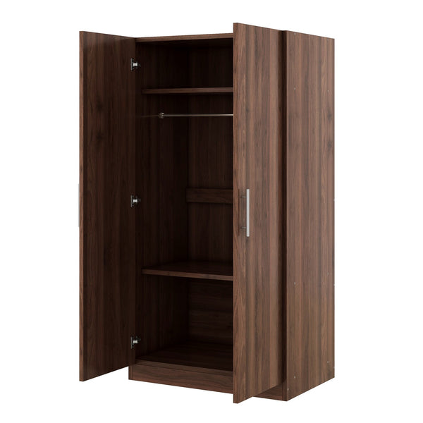 English Elm 2-Door Pine Wood Wardrobe Armoire with Rod & 3 Shelves, Brown Grain Finish—Sturdy 300lb Capacity GX001833AAD