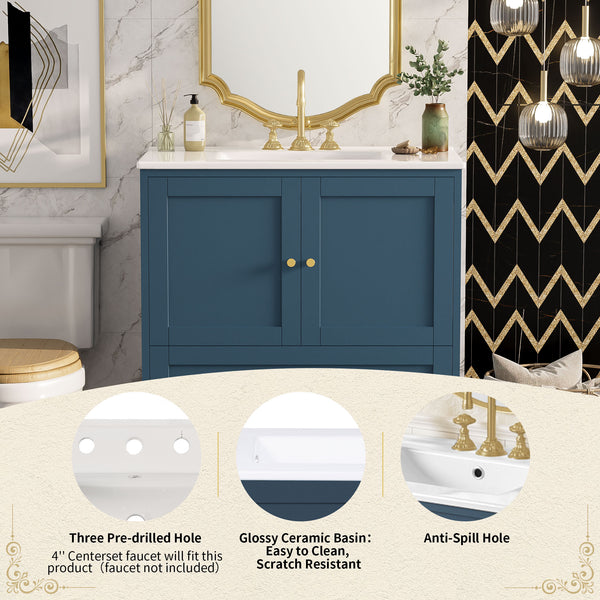 English Elm 30'' Modern Navy Blue Bathroom Vanity With Ceramic Sink, Soft-Close Doors & Gold Handles For Style N710P228365C