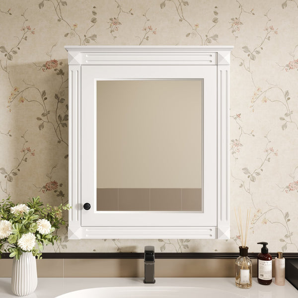 English Elm 24'' 24'' Wall Mounted Bathroom Mirror Cabinet with Adjustable Shelves, Space-Saving Modern Storage Solution White N710P195492K