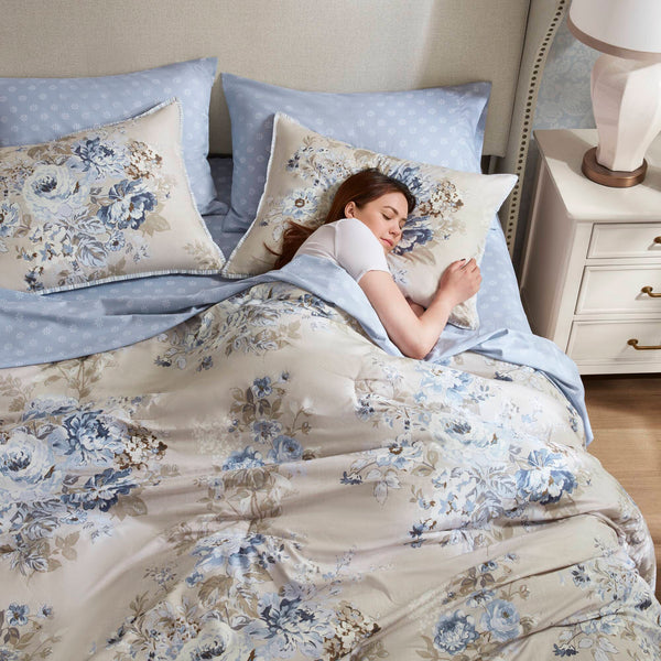 English Elm 7-piece King Floral Comforter Set Reversible Botanical Bedding with Sheets and Shams B035P408242