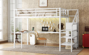 English Elm Full Size Loft Bed With L-Shaped Desk, Wardrobe, Usb, Led Light - Space-Saving Design For All Ages W1580S00133