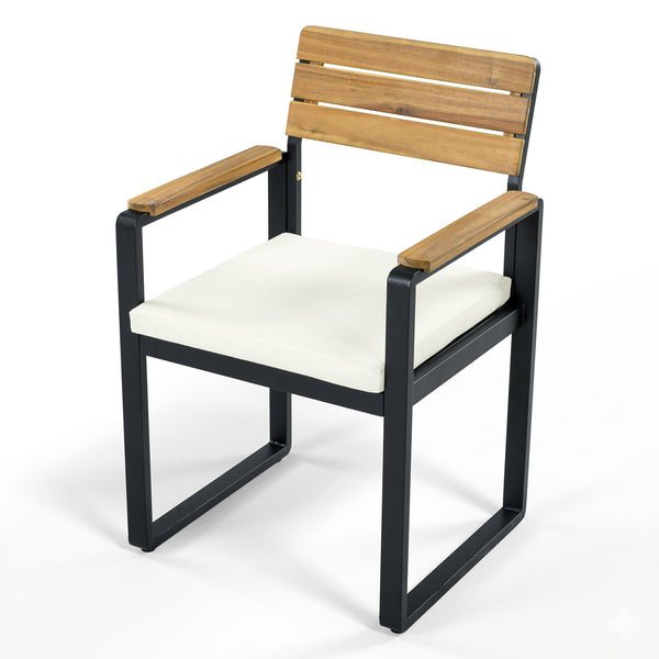English Elm 6-piece Outdoor Acacia Wood Patio Dining Set with Cushioned Chairs Bench Steel Frame Beige N704G201255A