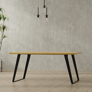 English Elm Lowry Dining Table - Modern Industrial Design With Durable Oak-Veneer Top & Tapered Iron Legs B136P266899