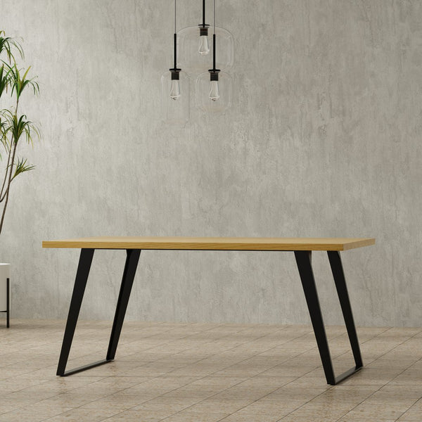English Elm Lowry Dining Table - Modern Industrial Design With Durable Oak-Veneer Top & Tapered Iron Legs B136P266899