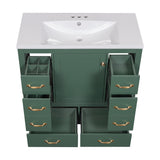 English Elm 36" Bathroom Vanity With Sink Combo, Six Drawers, Multi-Functional Drawer Divider, Adjustable Shelf, Green