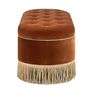 English Elm Melinda Velvet Storage Bench with Button Tufting and Bullion Fringe Bedroom Accent B2719P479032