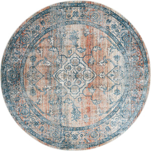 Unique Loom Newport Ochre Machine Made Border Rug Multi, Blue/Ivory/Gray/Light Blue/Light Brown/Red/Rust Red/Terracotta 7' 1" x 7' 1"