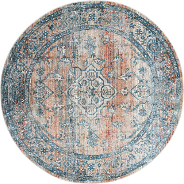 Unique Loom Newport Ochre Machine Made Border Rug Multi, Blue/Ivory/Gray/Light Blue/Light Brown/Red/Rust Red/Terracotta 7' 1" x 7' 1"