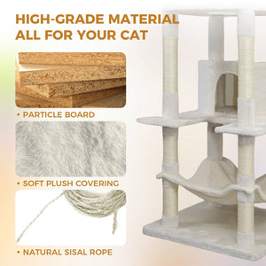 English Elm 84 Inch Tall Multi Cat Tower with Sisal Posts Hammock Triple Condos and Top Perch W243P382885