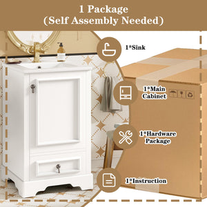 English Elm 20 Inch Bathroom Vanity with Ceramic Sink, Soft-Close Door, Adjustable Shelf, Smart Storage Organizing Design White N729P299505K