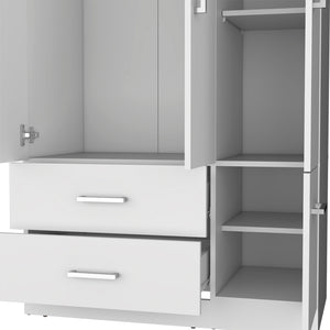 English Elm Four Door Armoire Crosby White - Spacious Engineered Wood Wardrobe with Hanging Rod, Shelves & Drawers B092S00265