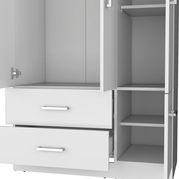 English Elm Four Door Armoire Crosby White - Spacious Engineered Wood Wardrobe with Hanging Rod, Shelves & Drawers B092S00265