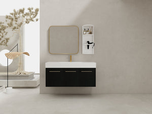 English Elm 48 Inch Wall-Mounted Bathroom Vanity Set With Resin Sink & Ample Storage Rack For Modern Spaces W999S00370