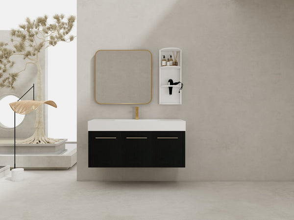 English Elm 48 Inch Wall-Mounted Bathroom Vanity Set With Resin Sink & Ample Storage Rack For Modern Spaces W999S00370