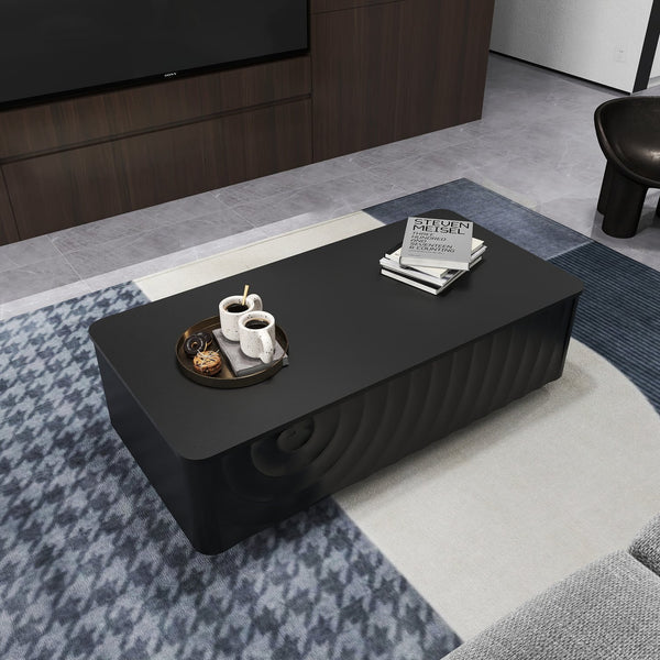 English Elm 47'' Spiral Grain Coffee Table Two Drawer Storage Mid Century Farmhouse Living Room Black W2263P412382