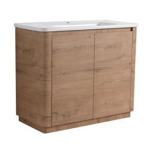 English Elm 40'' Freestanding Bathroom Vanity With White Ceramic Sink & Soft-Close Doors - Stylish Storage Solution W999S00401