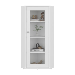 English Elm Ruffin Single Door Display Cabinet Four Shelves White Slim Storage for Any Room B097P474260